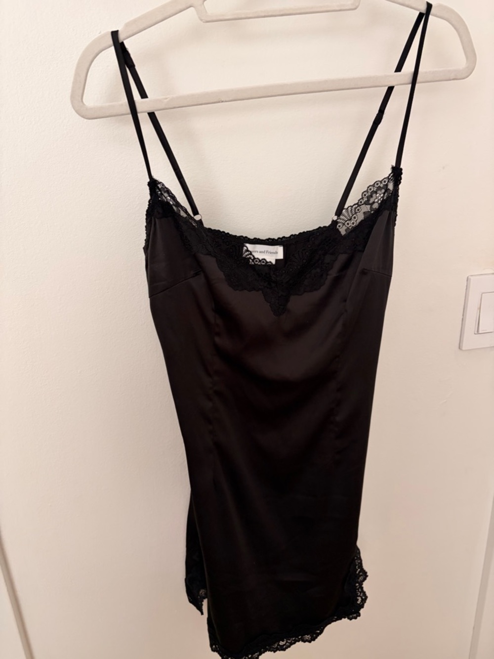 Lovers + Friends Black Lace-Trim Slip Dress